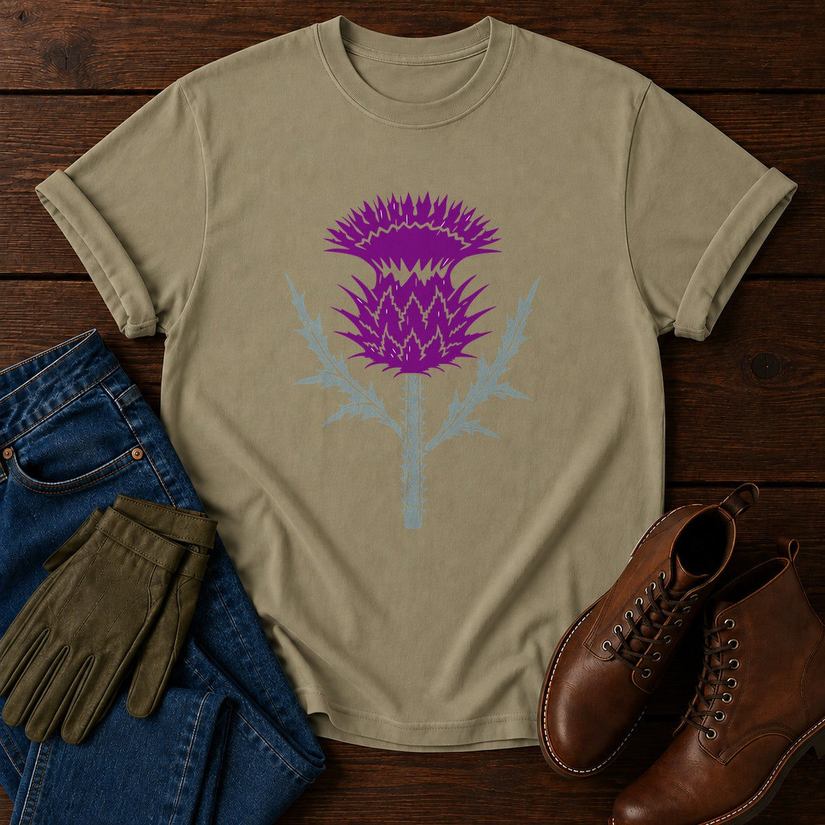 Cut Block Thistle T-Shirt — Khaki