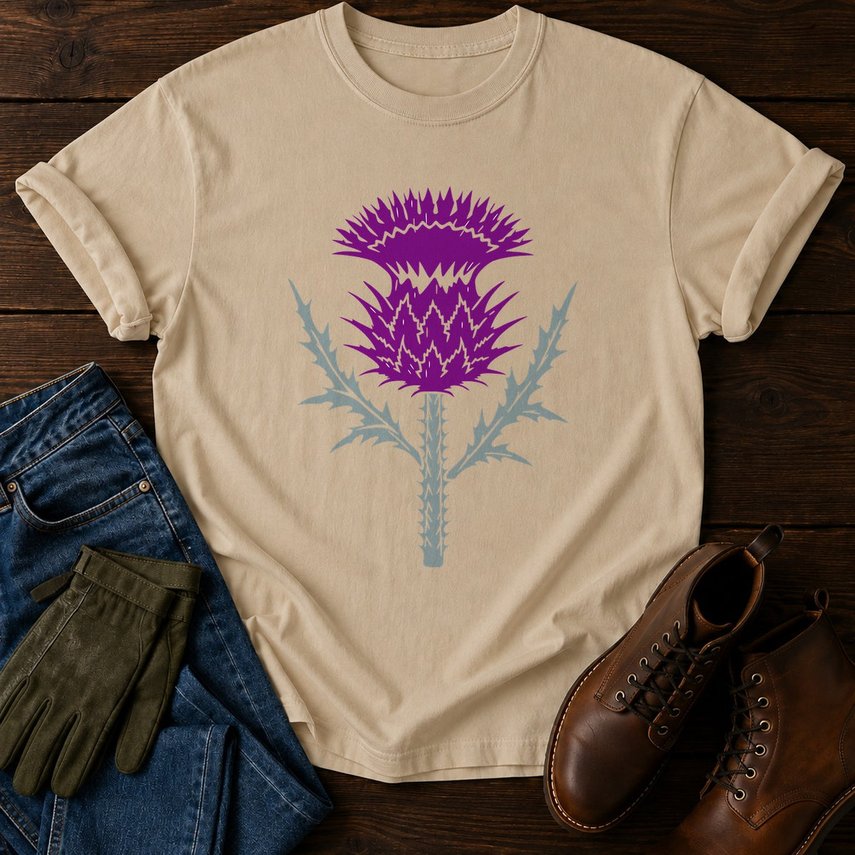 Cut Block Thistle T-Shirt — Sandstone