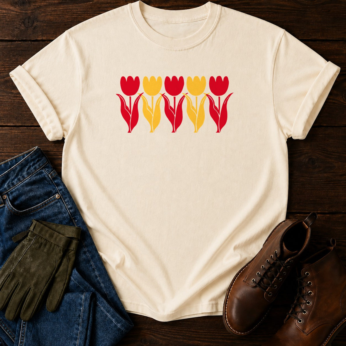 Pressed Ink Tulips T-Shirt — Ivory
