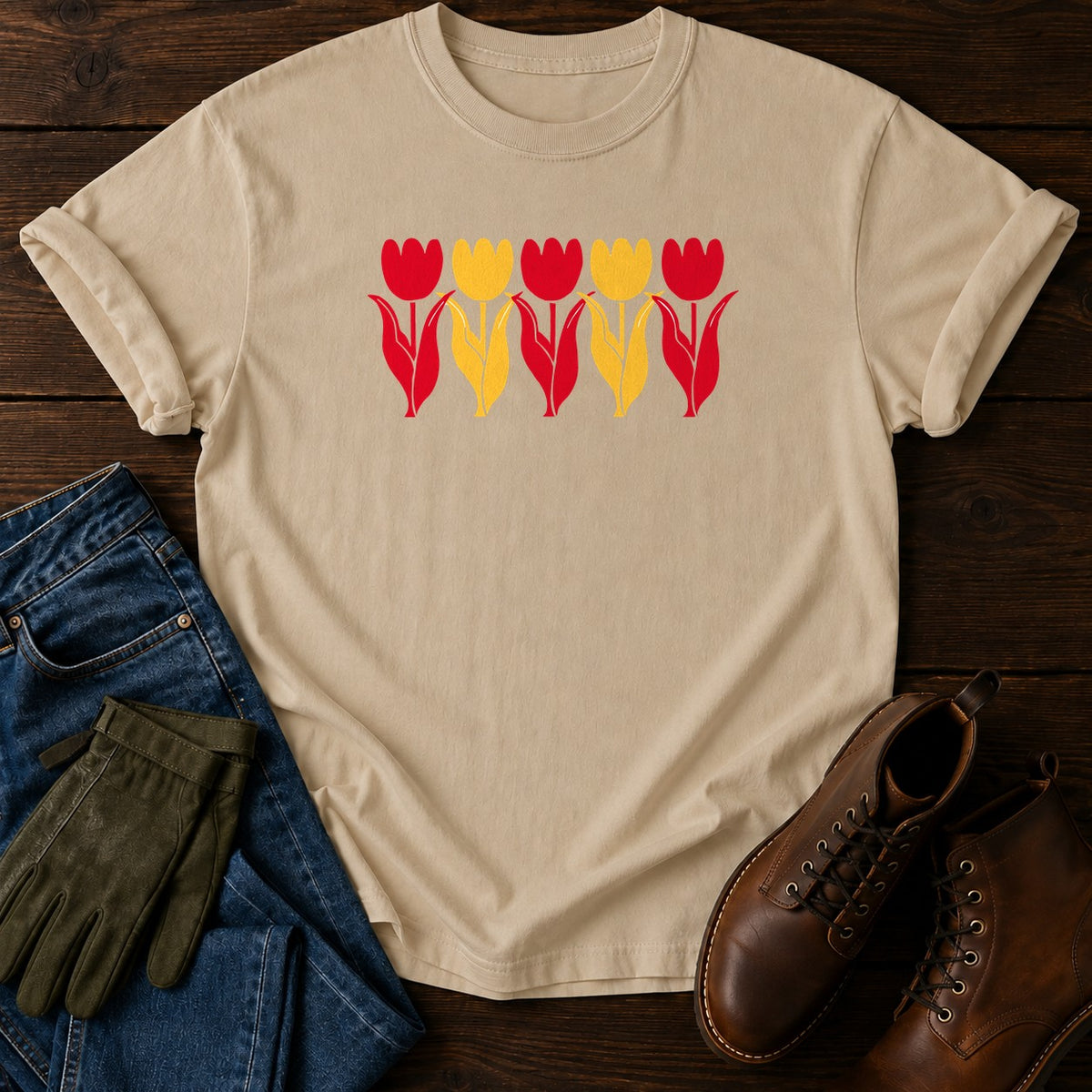 Pressed Ink Tulips T-Shirt — Sandstone