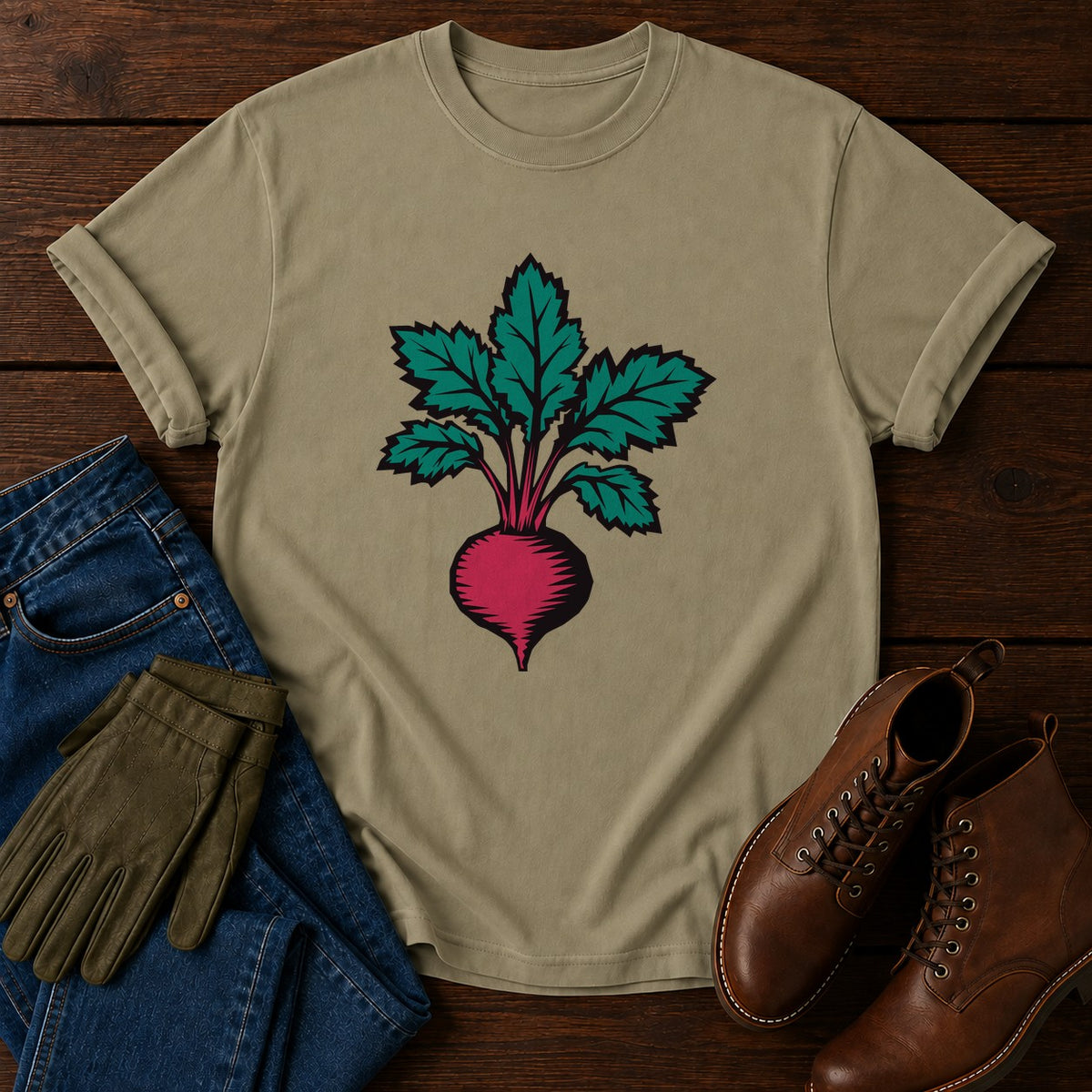 Carved Beet T-Shirt — Khaki