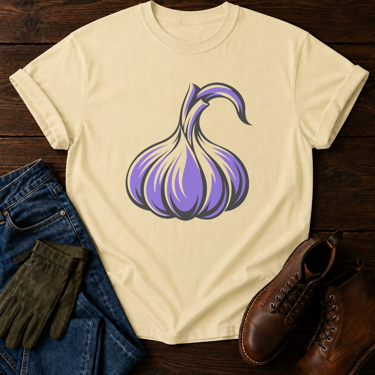 Block Garlic T-Shirt — Butter