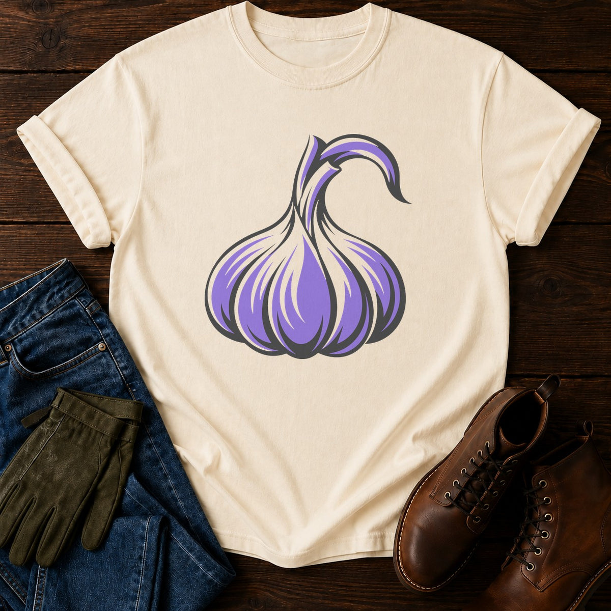 Block Garlic T-Shirt — Ivory