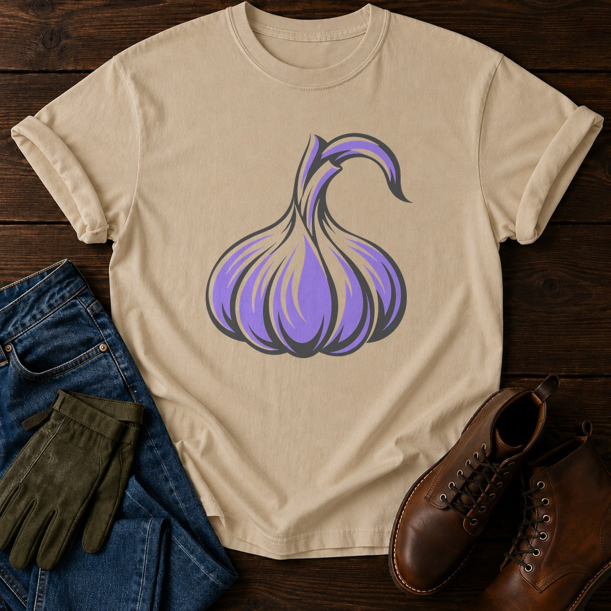 Block Garlic T-Shirt — Sandstone