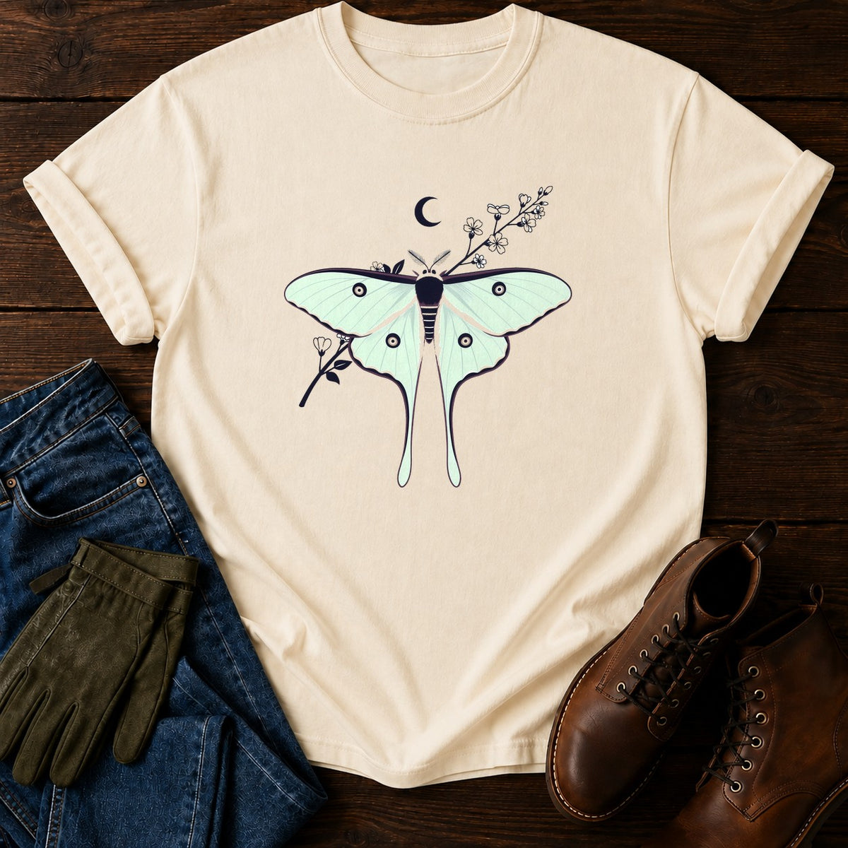 Luna Moth Night T-Shirt — Ivory