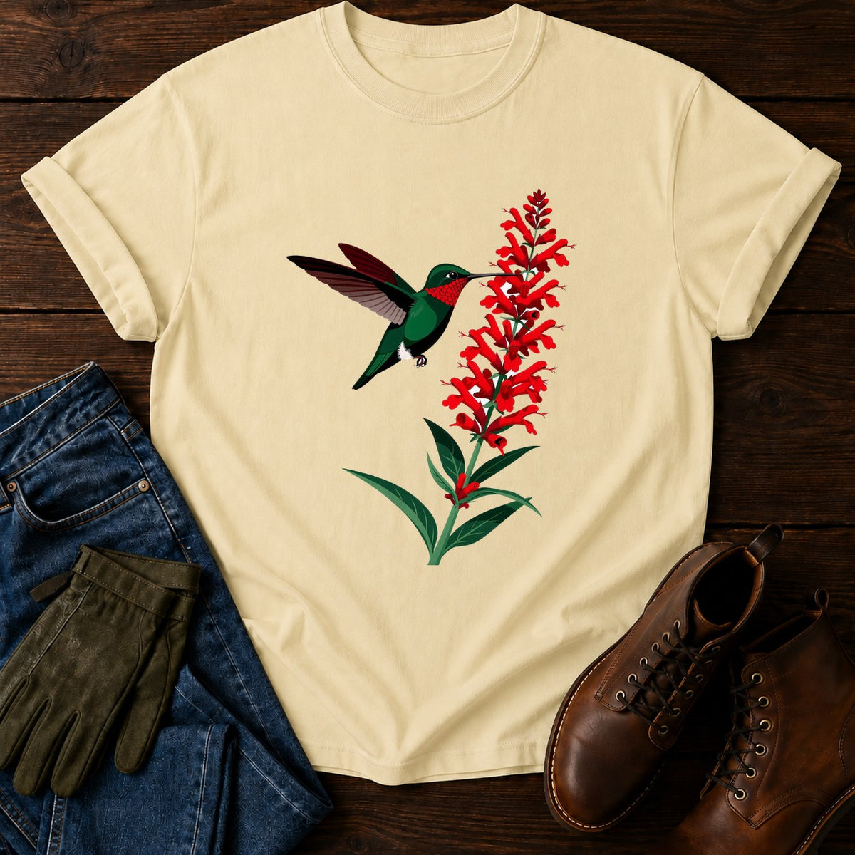 Hummingbird And Salvia T-Shirt — Butter