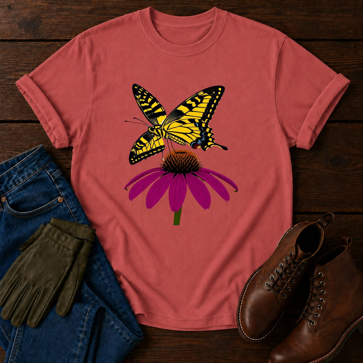 Swallowtail Garden T-Shirt — Crimson