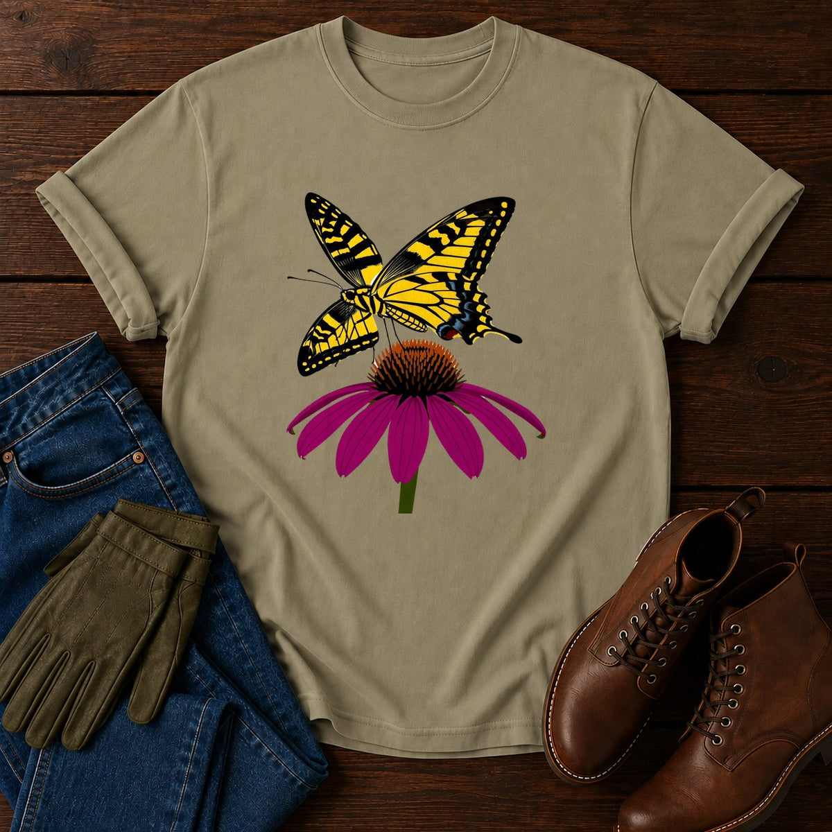 Swallowtail Garden T-Shirt — Khaki