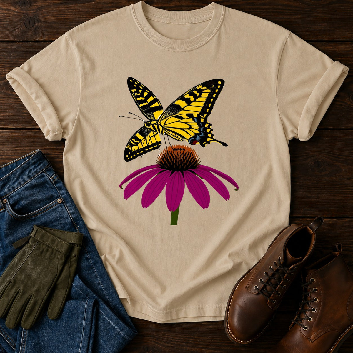 Swallowtail Garden T-Shirt — Sandstone