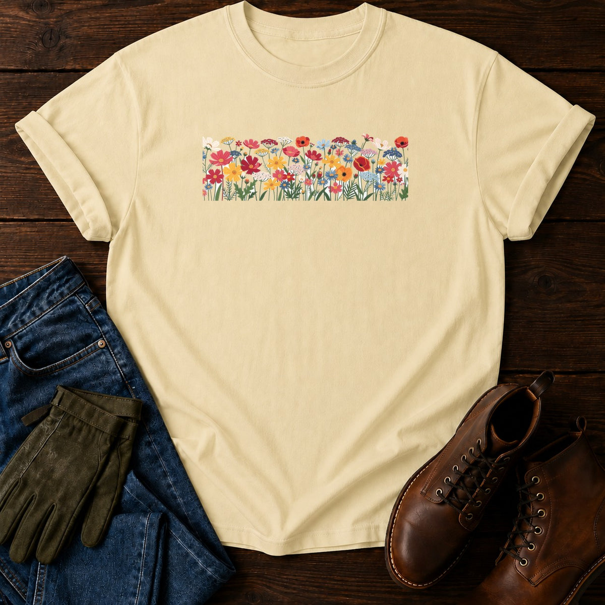Wildflower Meadow Strip T-Shirt — Butter