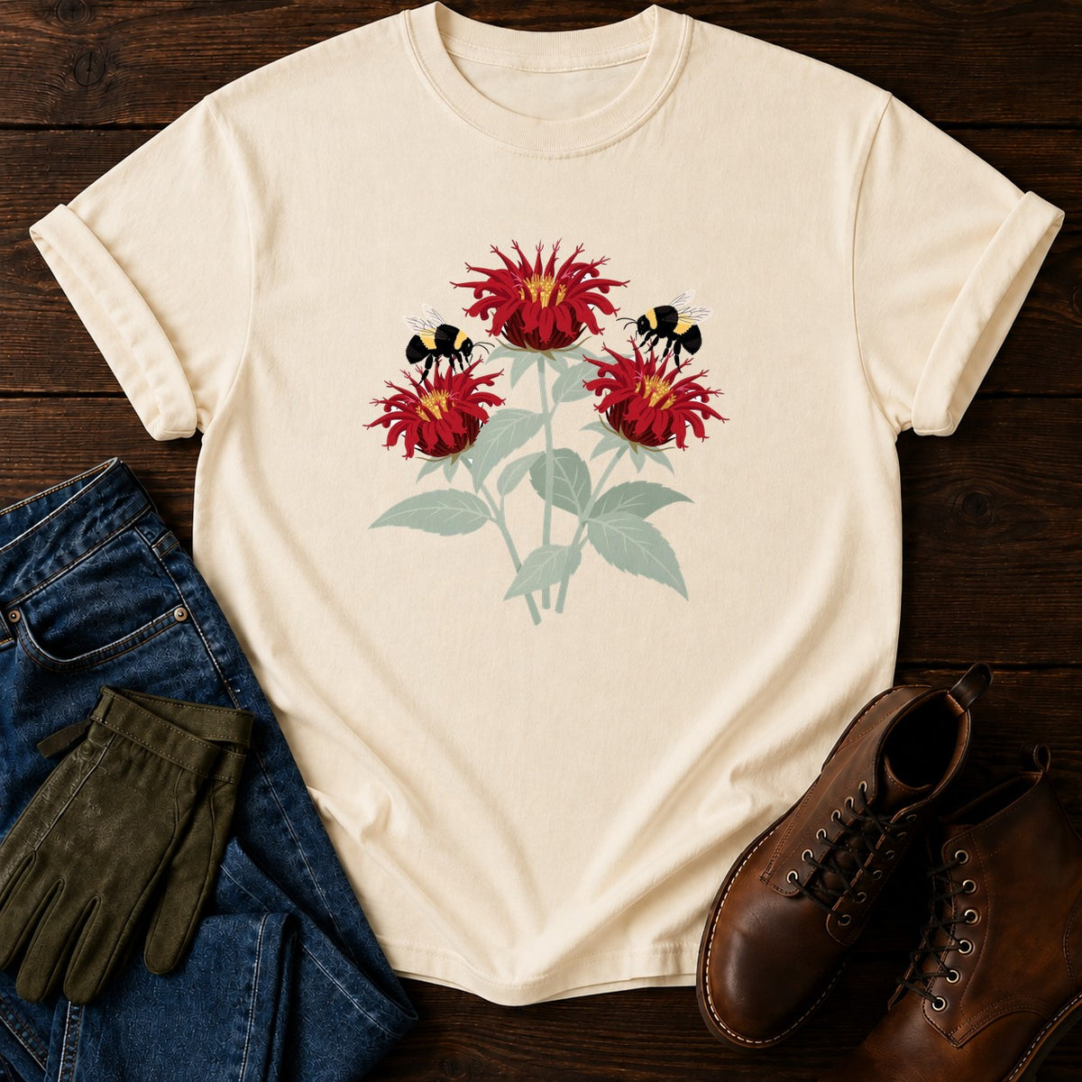 Bee Balm And Bees T-Shirt — Ivory