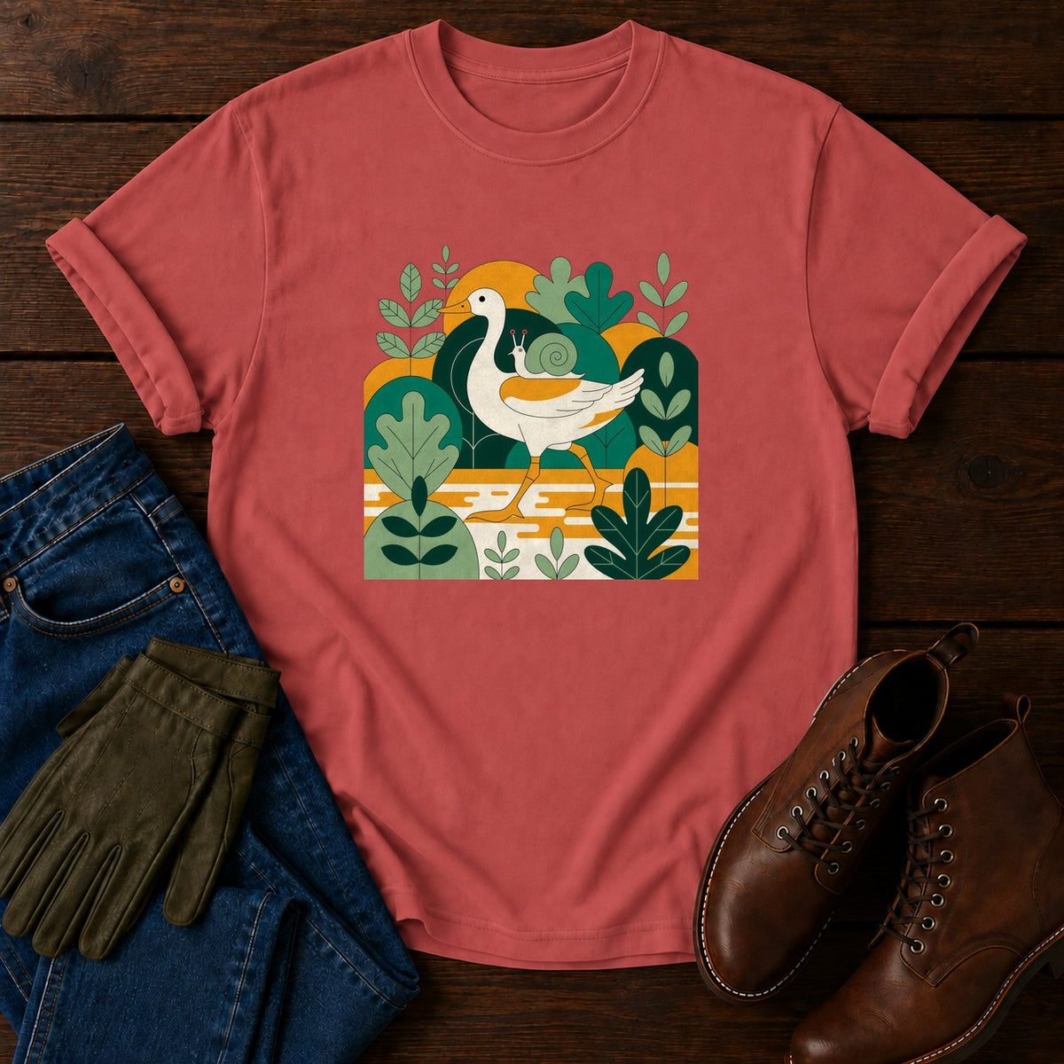 Duck In The Beds T-Shirt — Crimson