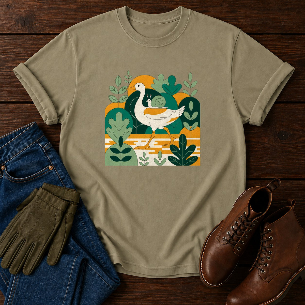 Duck In The Beds T-Shirt — Khaki