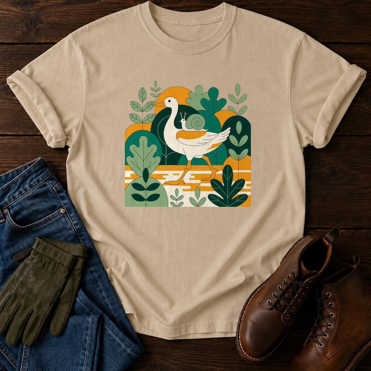 Duck In The Beds T-Shirt — Sandstone