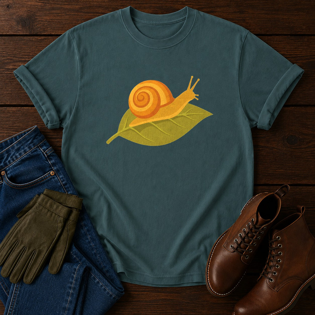 Snail Commute T-Shirt — Blue Spruce