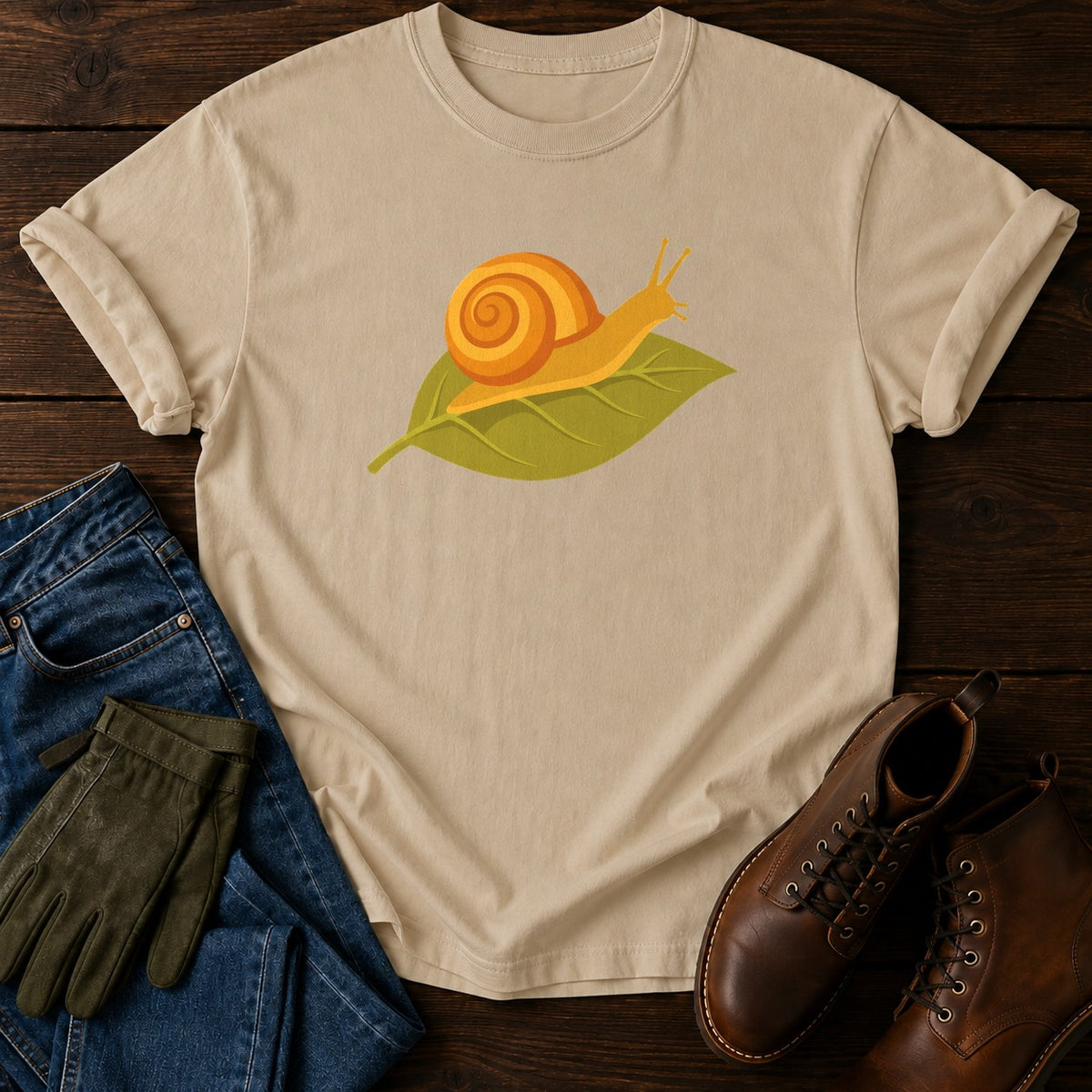 Snail Commute T-Shirt — Sandstone