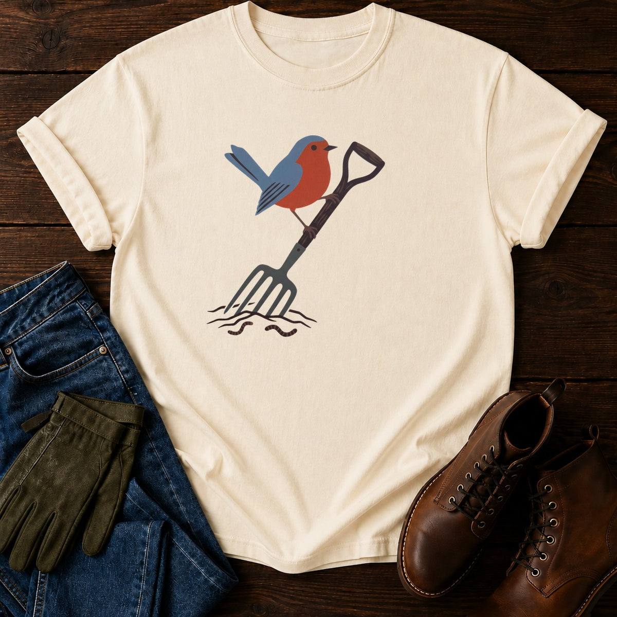 Robin And Fork T-Shirt — Ivory