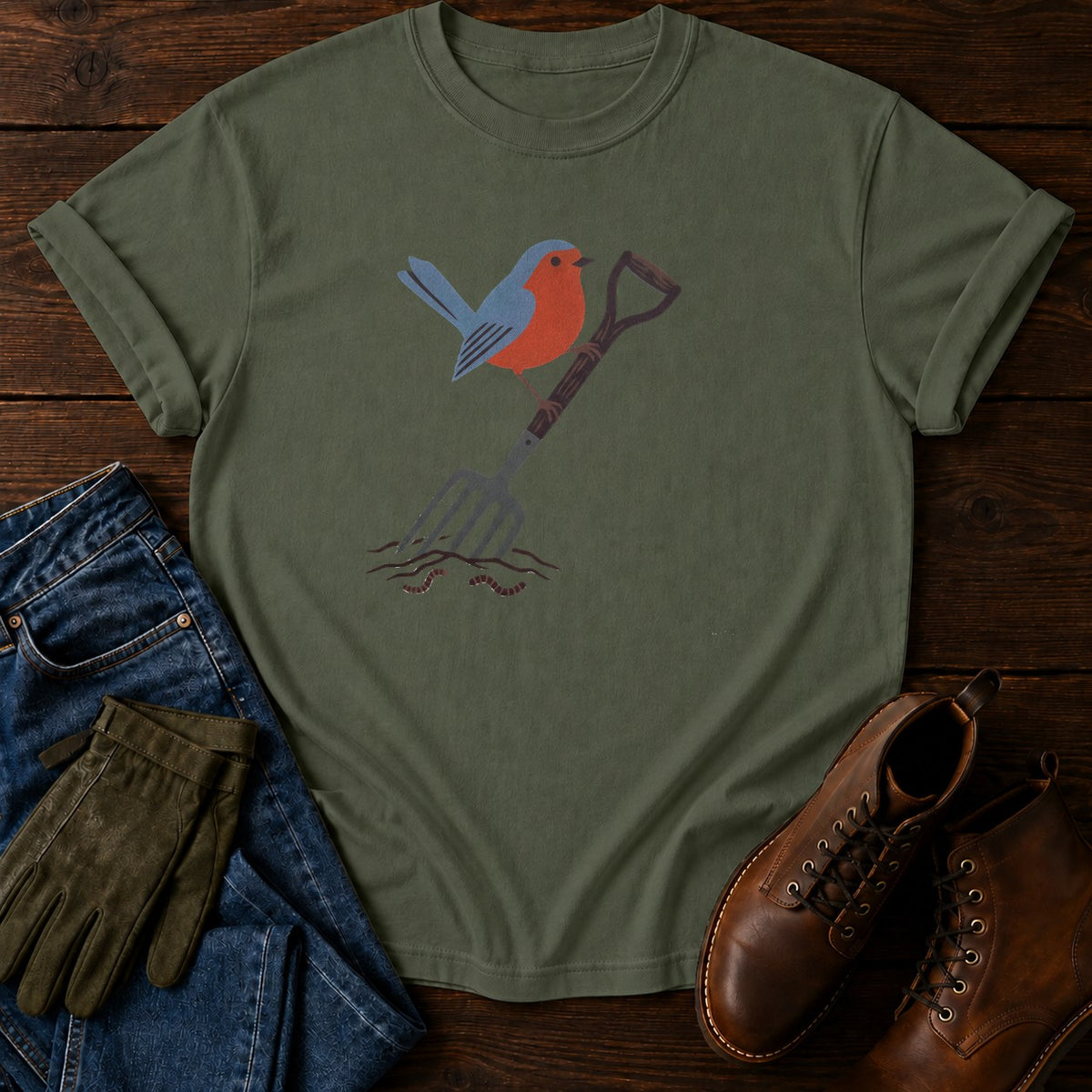 Robin And Fork T-Shirt — Moss