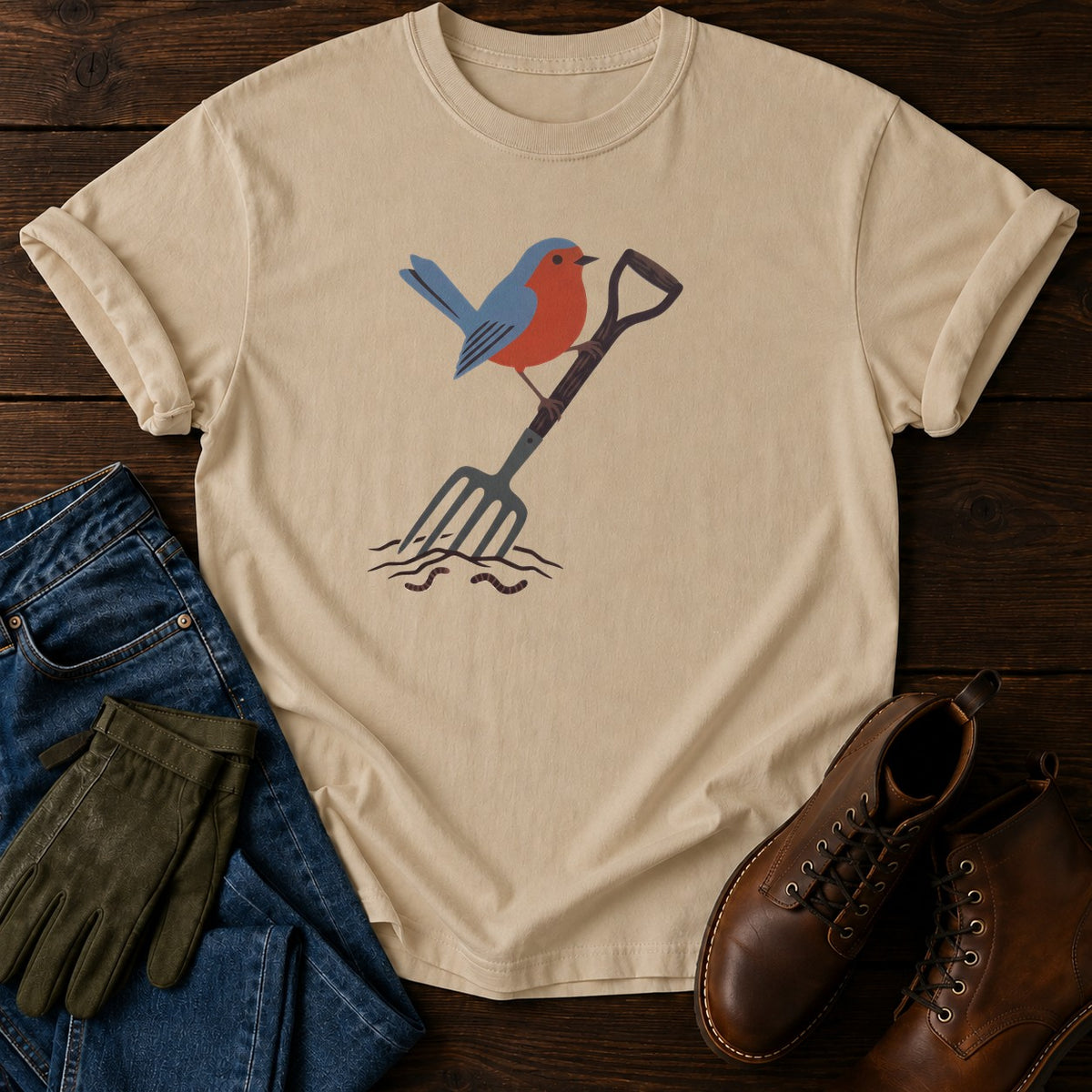 Robin And Fork T-Shirt — Sandstone