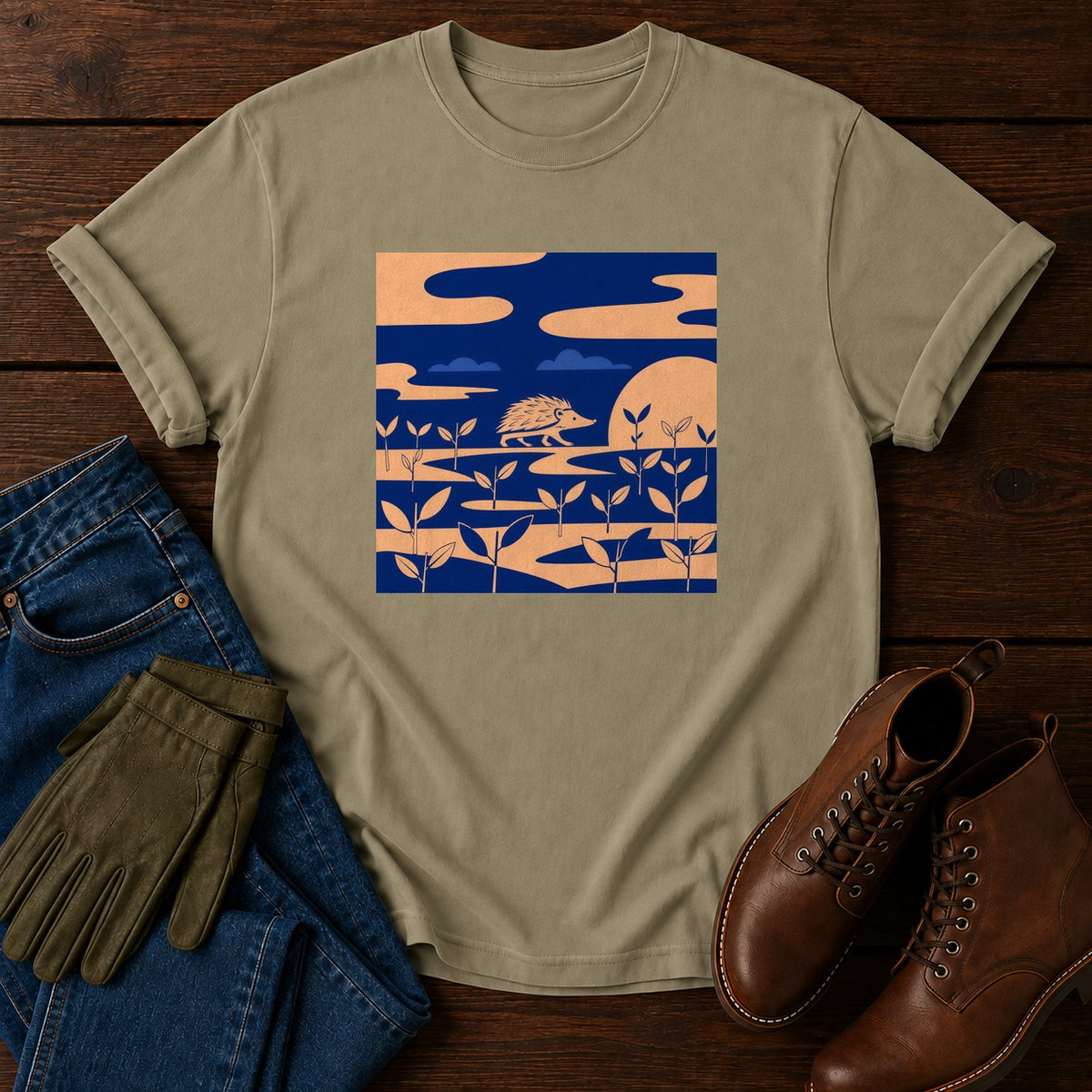Hedgehog Rounds T-Shirt — Khaki