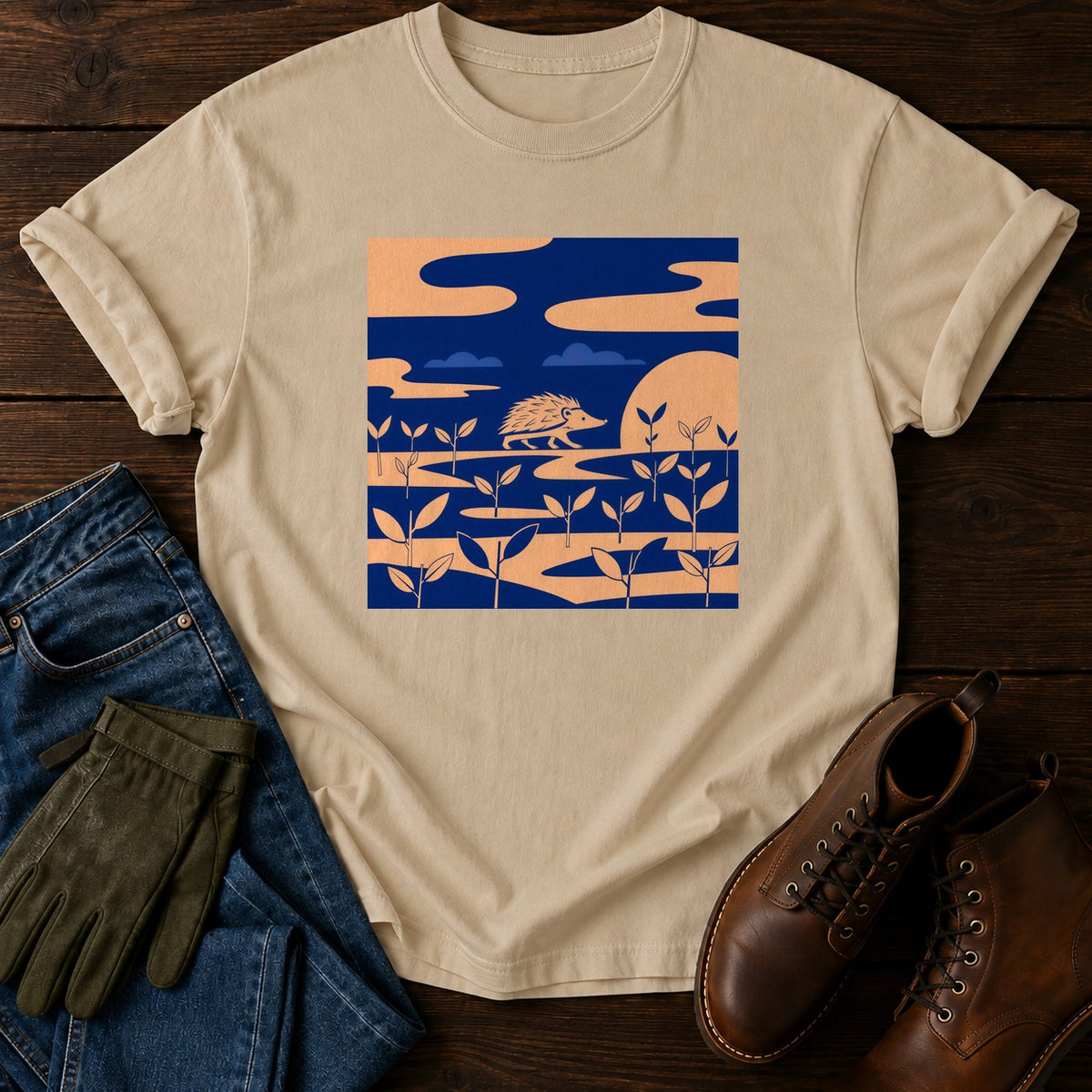 Hedgehog Rounds T-Shirt — Sandstone