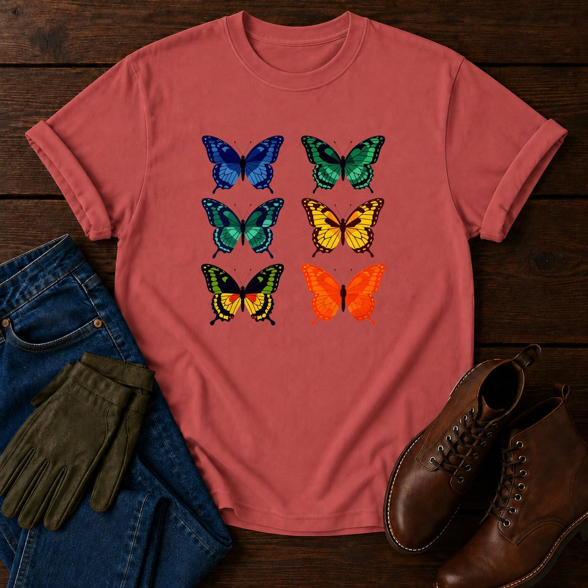 Butterfly Drawer T-Shirt — Crimson