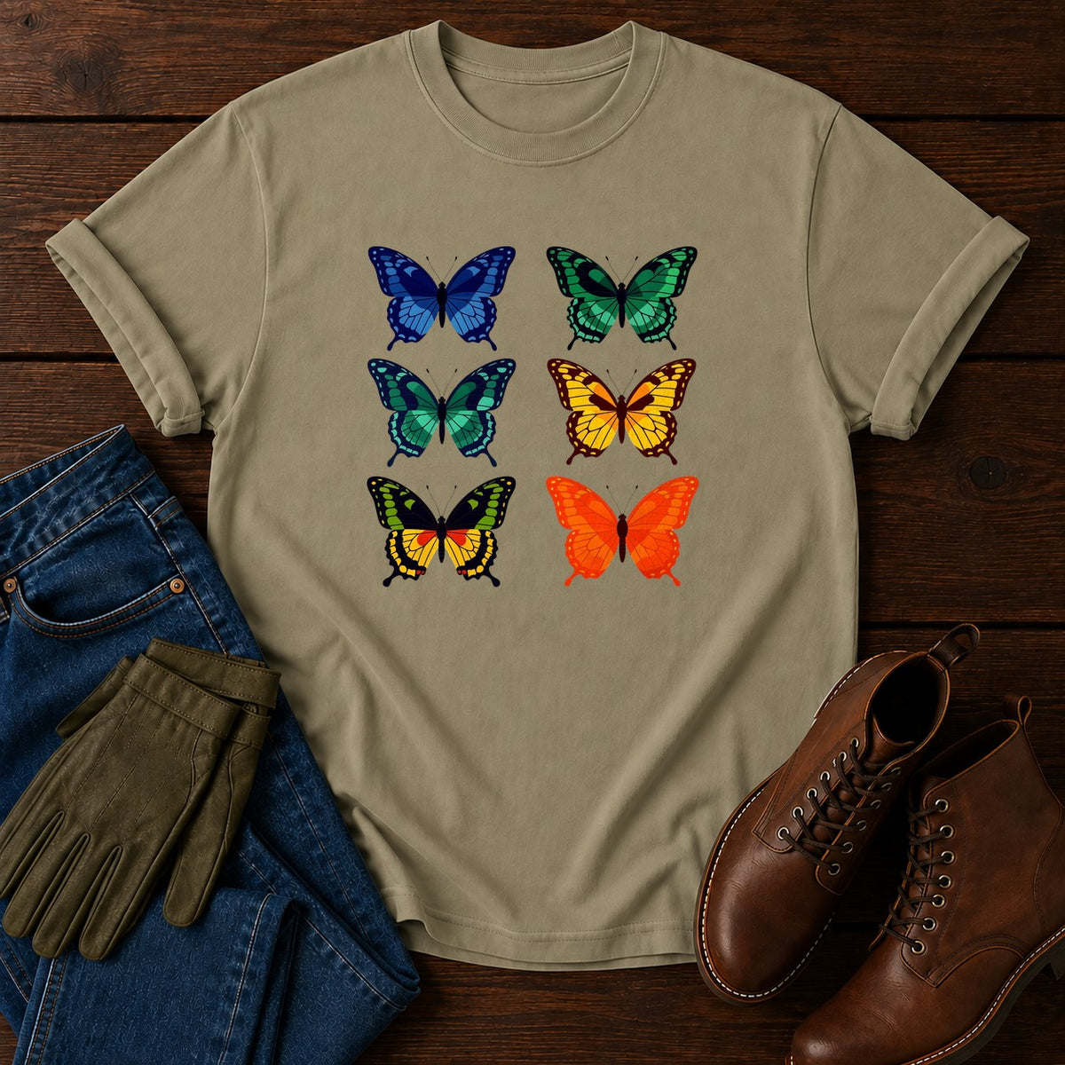 Butterfly Drawer T-Shirt — Khaki
