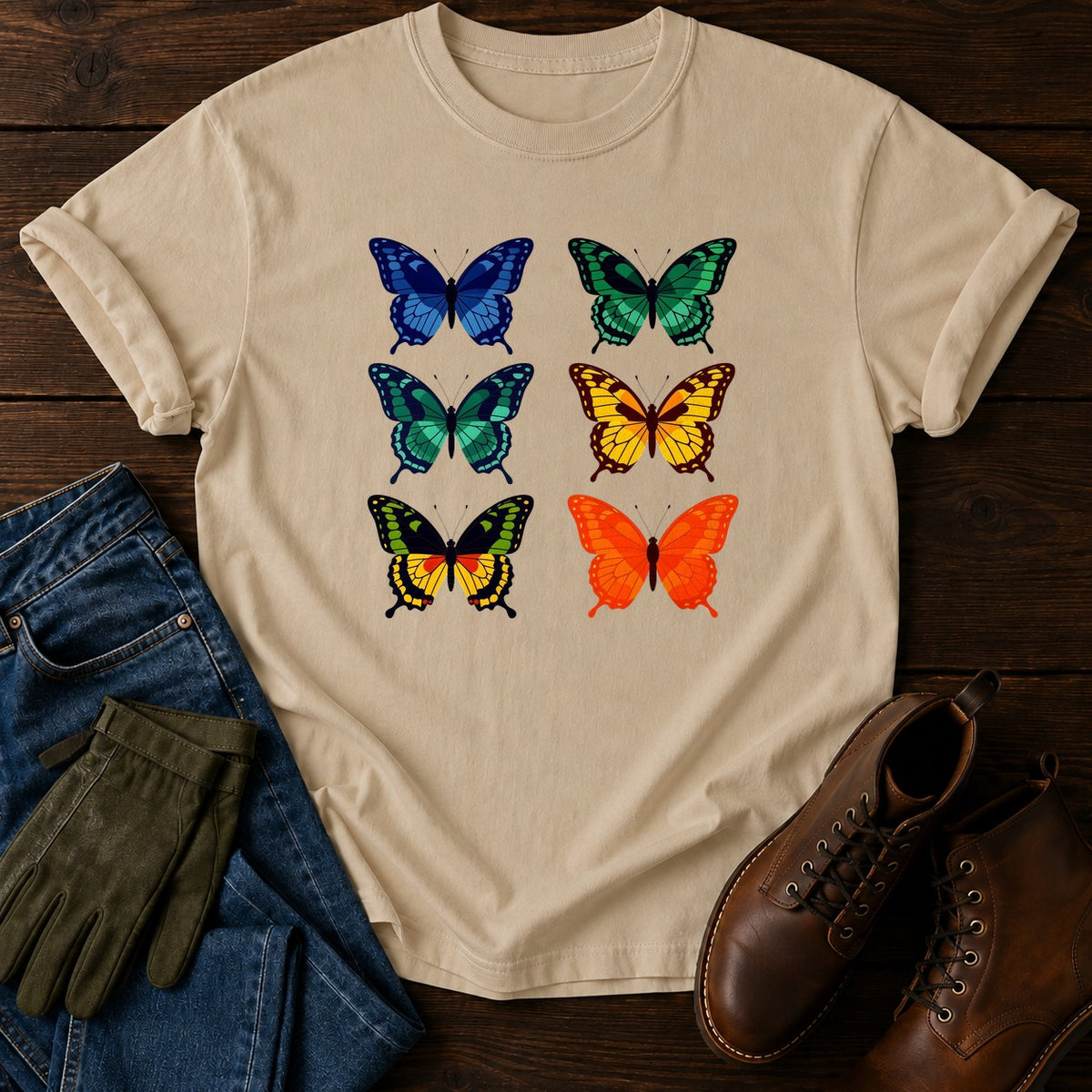 Butterfly Drawer T-Shirt — Sandstone