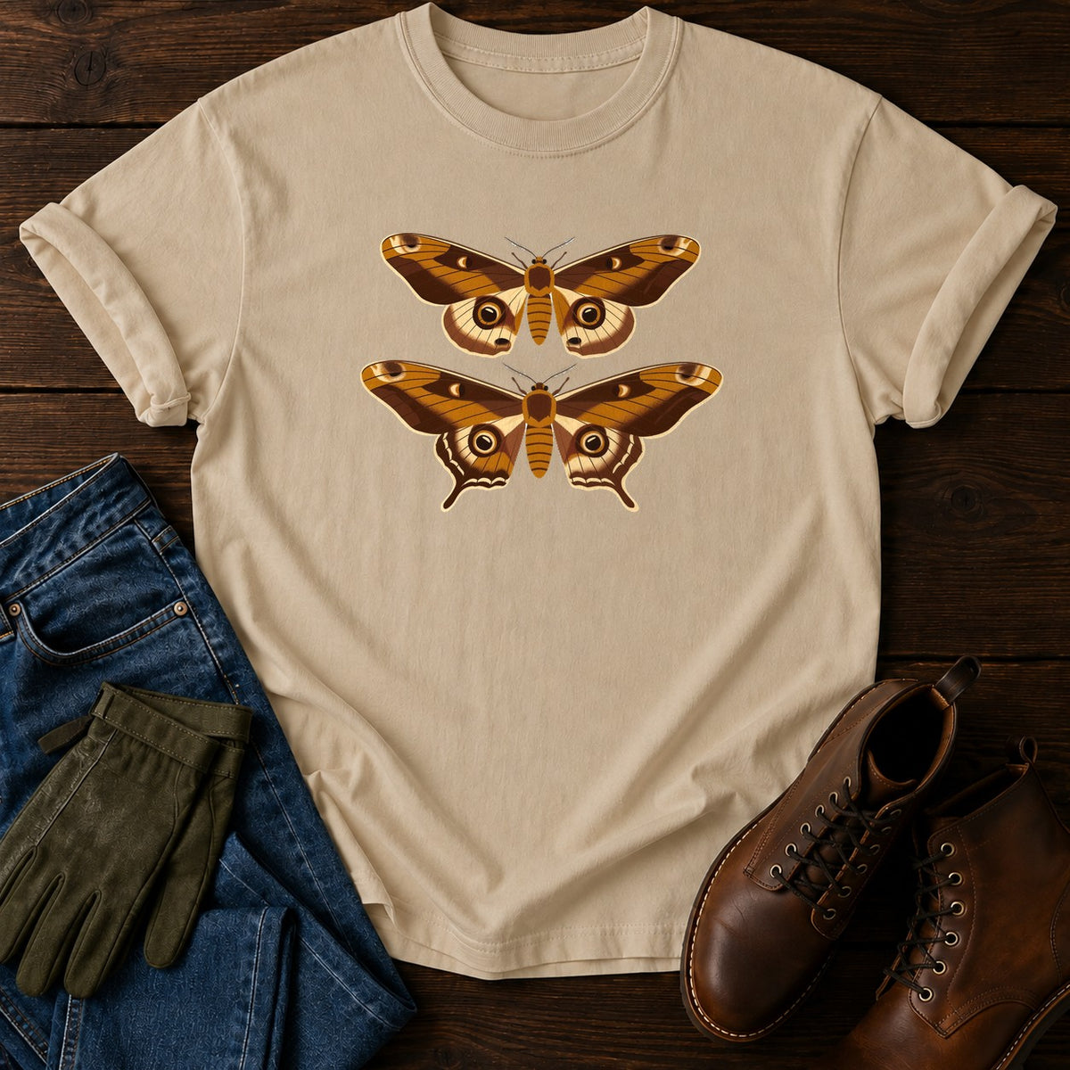 Moth Wing Patterns T-Shirt — Sandstone