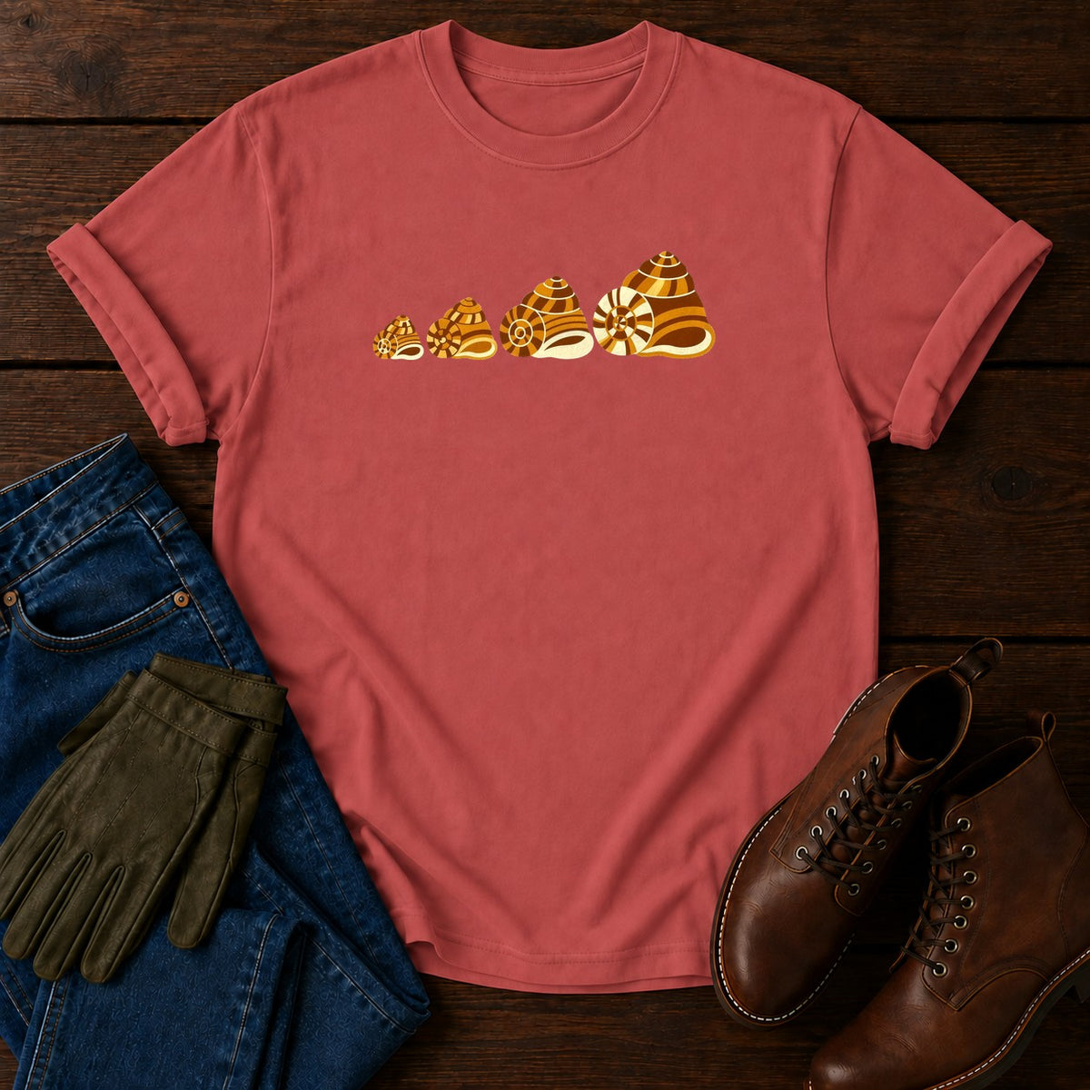 Snails And Shells T-Shirt — Crimson