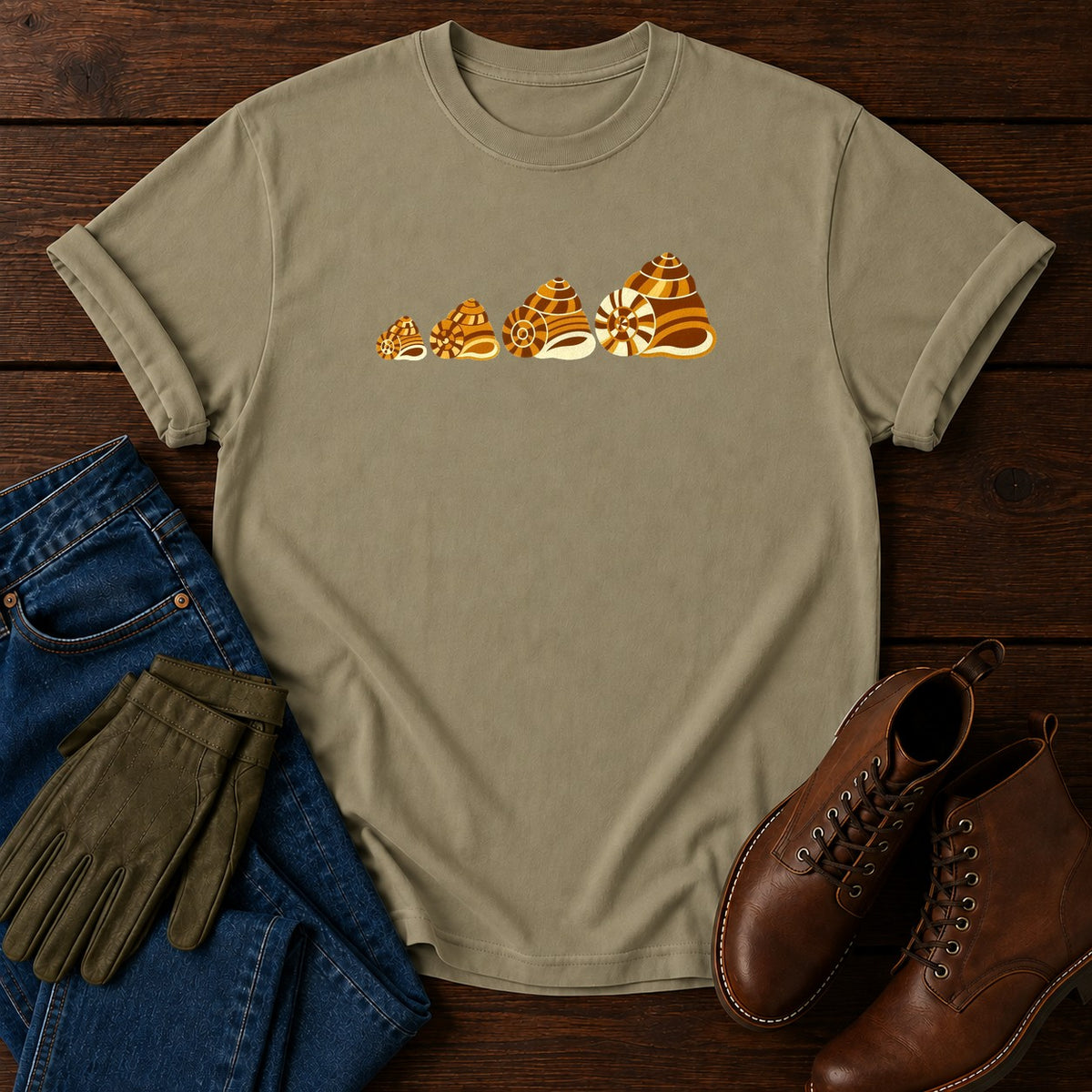 Snails And Shells T-Shirt — Khaki