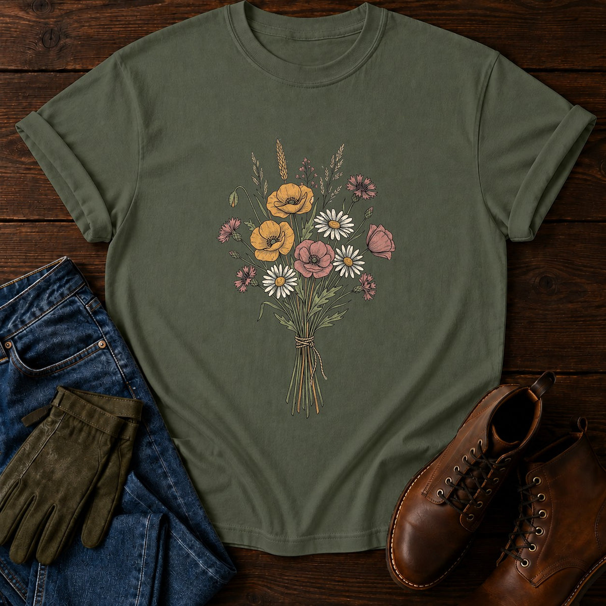Wildflower Bouquet T-Shirt — Moss