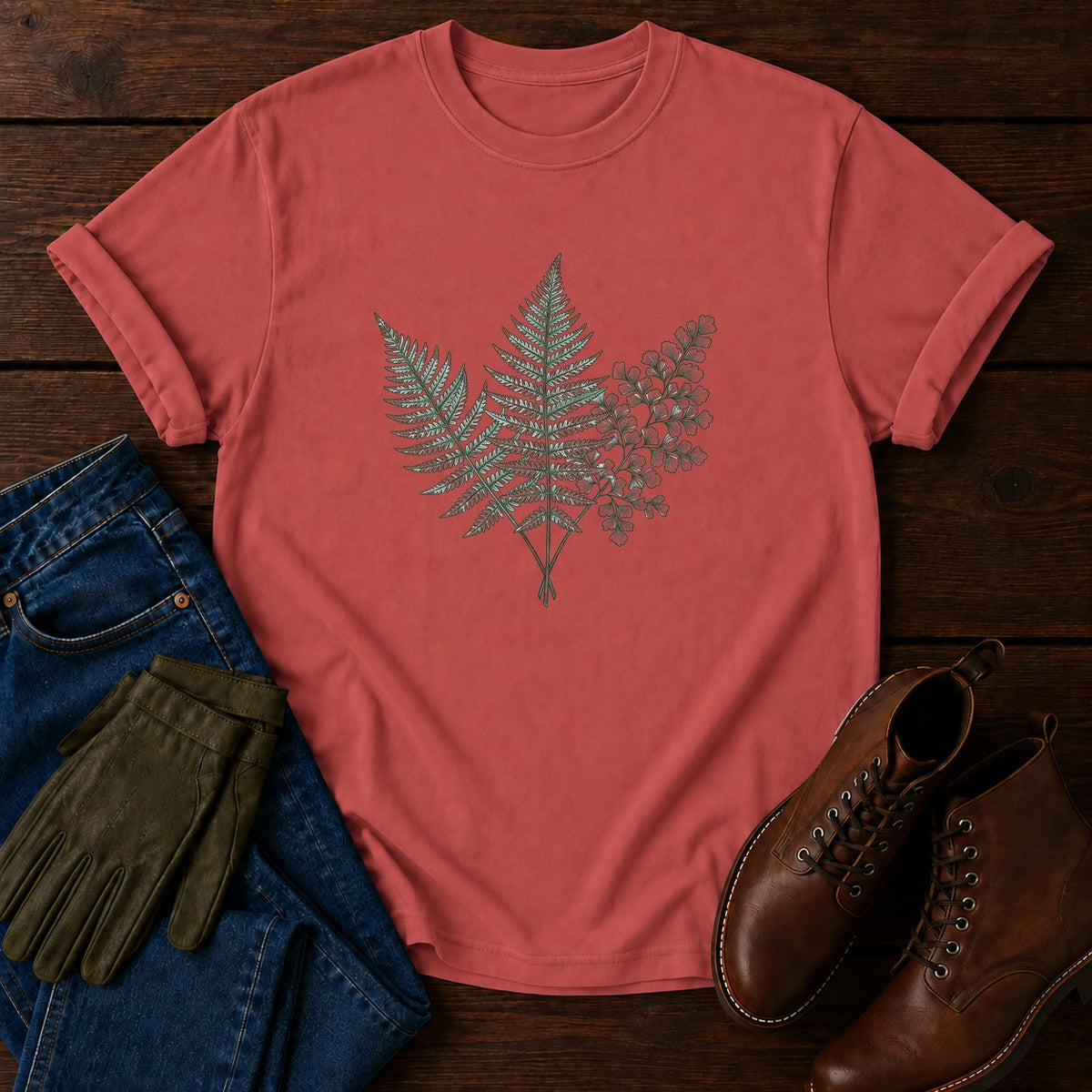 Fern Study T-Shirt — Crimson
