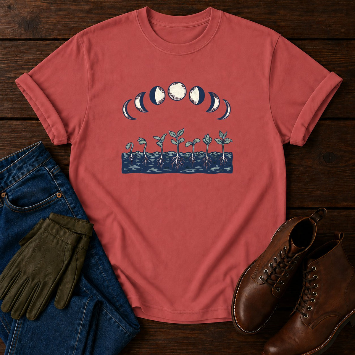 Moon Garden T-Shirt — Crimson
