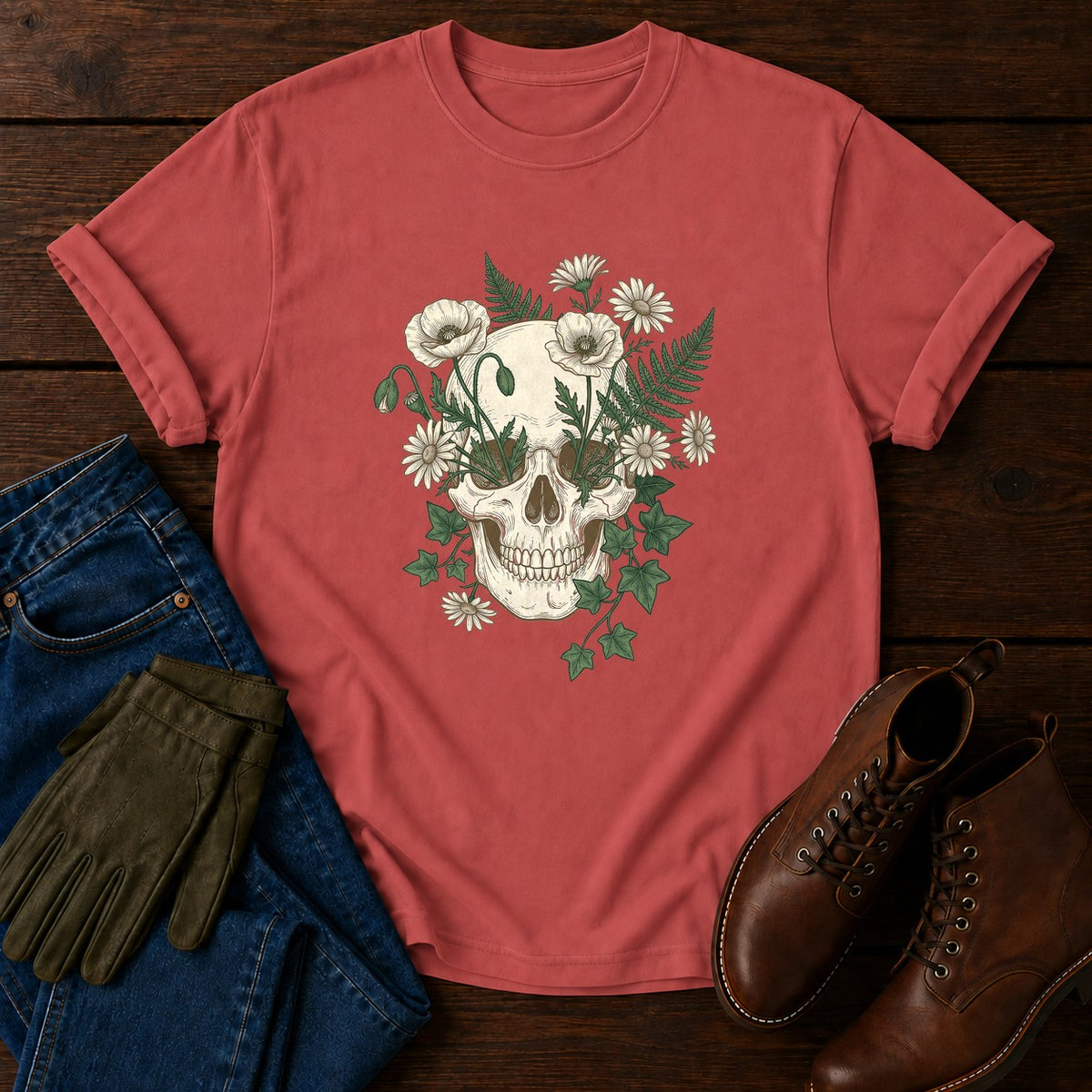 Bloom And Bone T-Shirt — Crimson