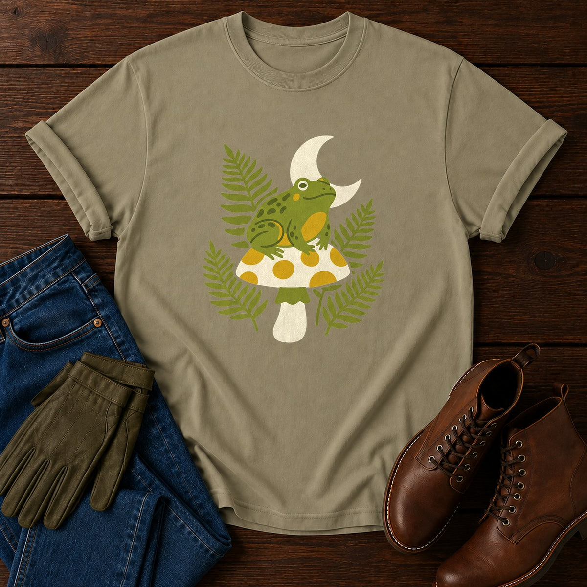 Toadstool Frog T-Shirt — Khaki