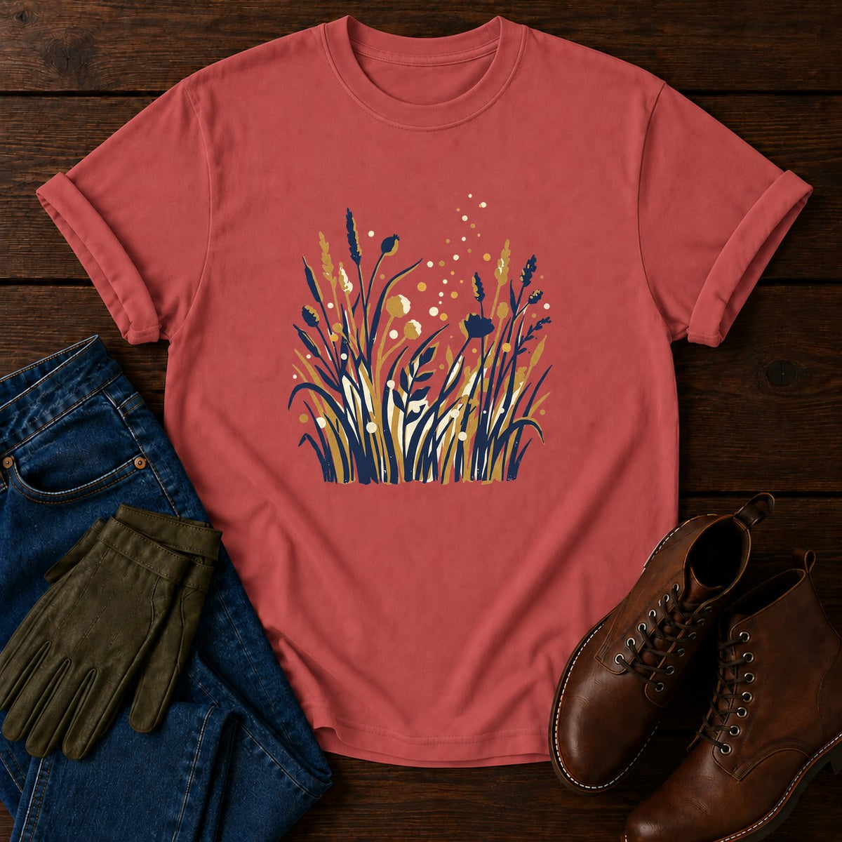 Firefly Meadow T-Shirt — Crimson