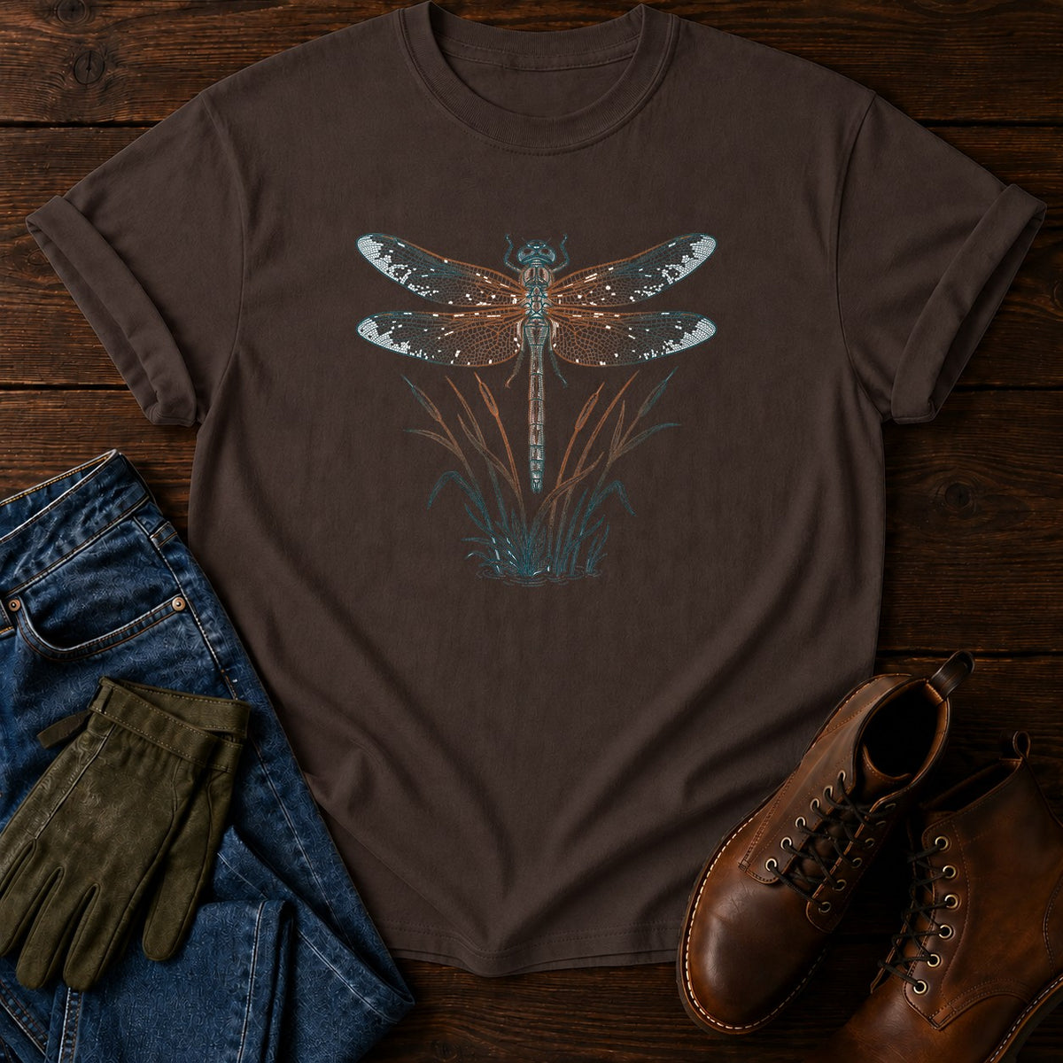 Dragonfly Reeds T-Shirt — Espresso