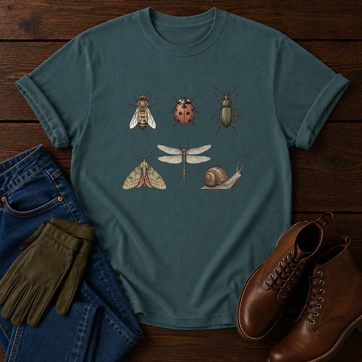 Garden Insects T-Shirt — Blue Spruce