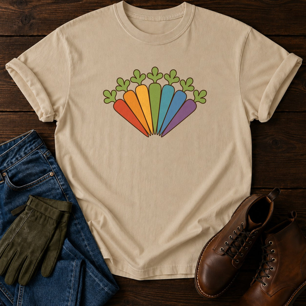 Rainbow Carrot Arc T-Shirt — Sandstone