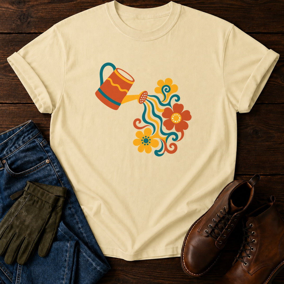 Wavy Watering Can T-Shirt — Butter