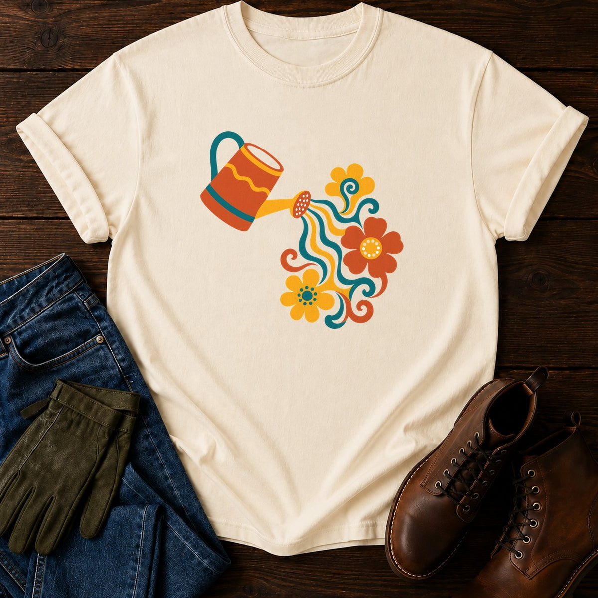Wavy Watering Can T-Shirt — Ivory