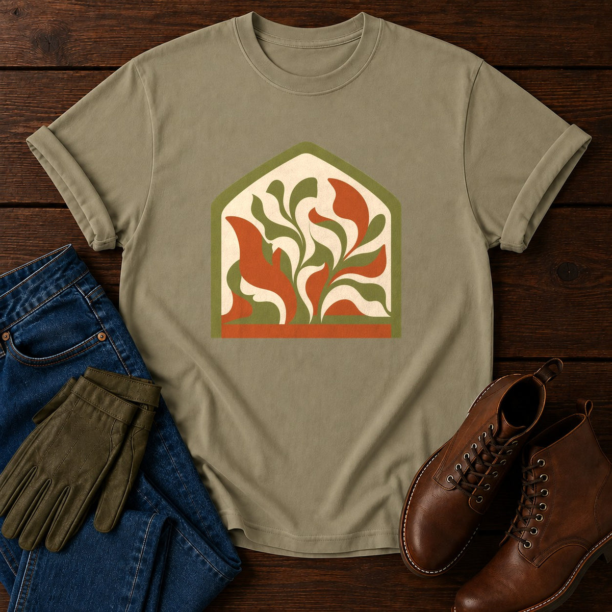 Groovy Greenhouse T-Shirt — Khaki