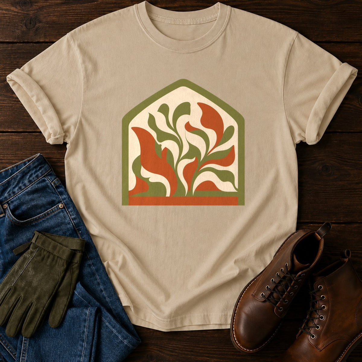 Groovy Greenhouse T-Shirt — Sandstone
