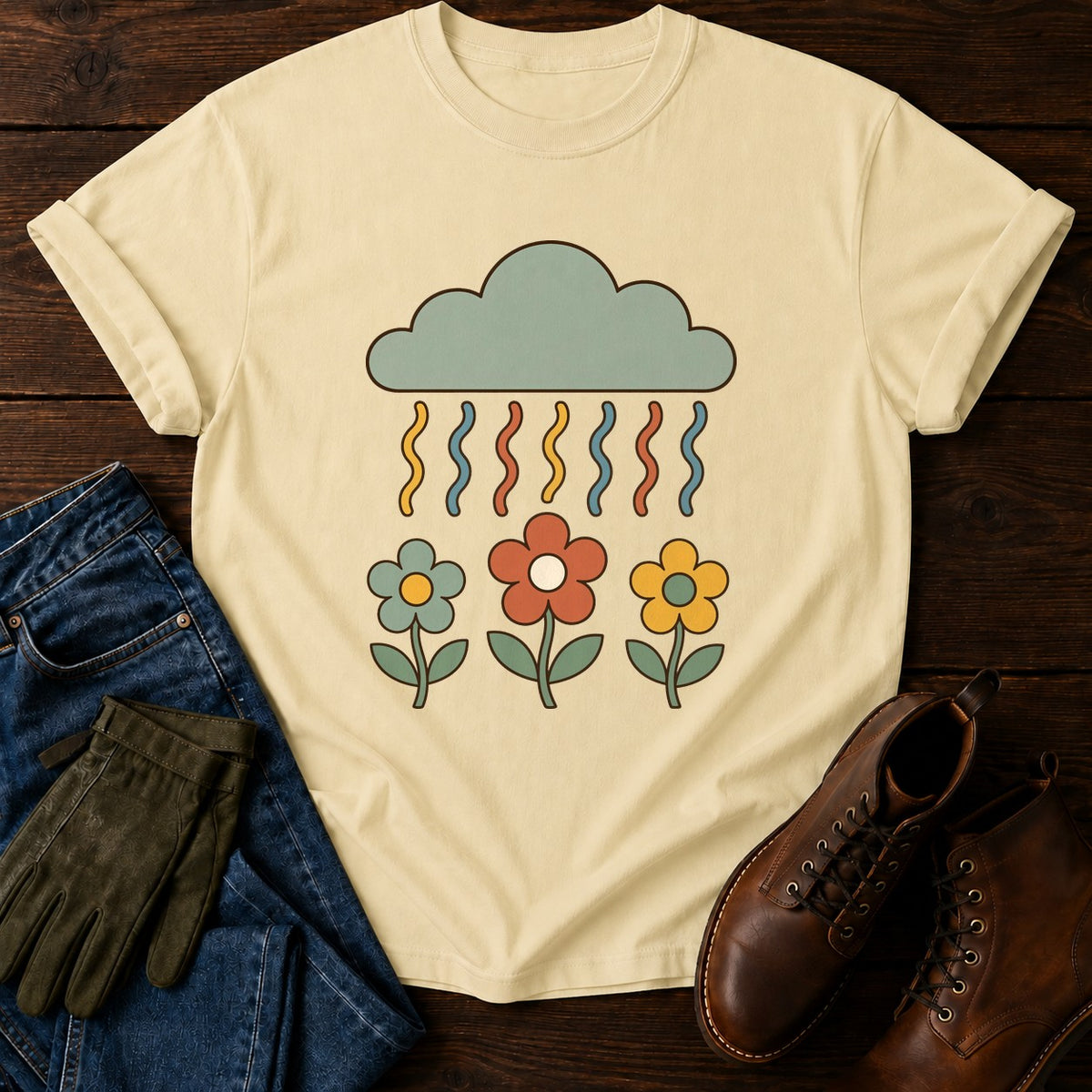 Retro Rain Cloud T-Shirt — Butter