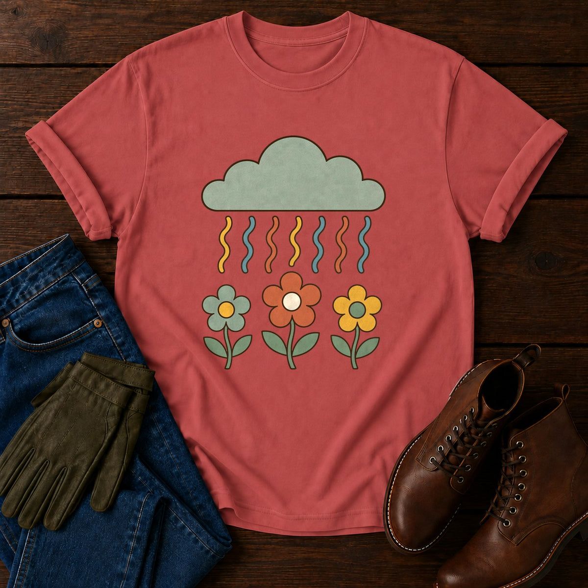 Retro Rain Cloud T-Shirt — Crimson