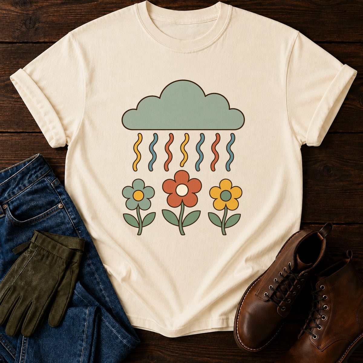 Retro Rain Cloud T-Shirt — Ivory