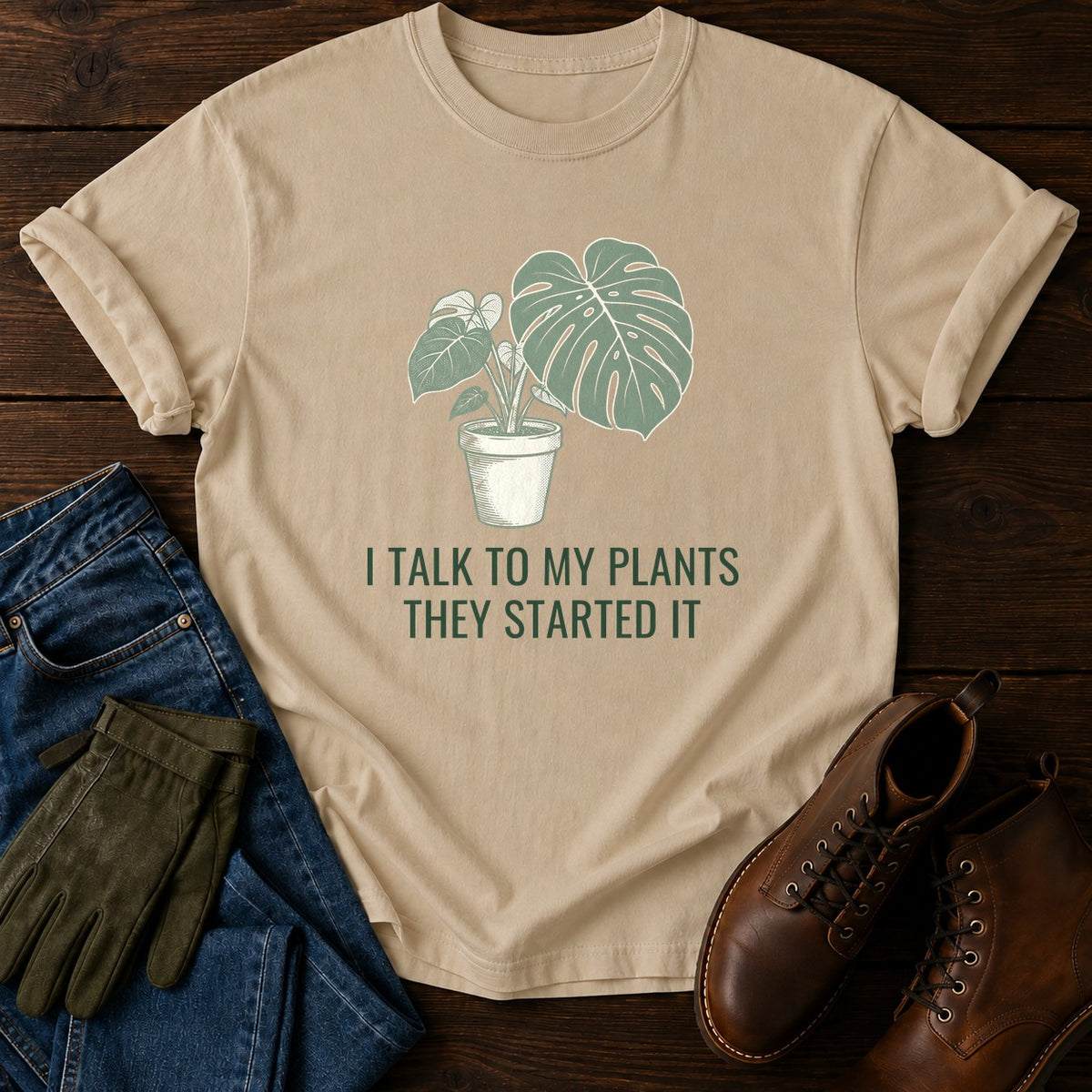 They Started It T-Shirt — Sandstone