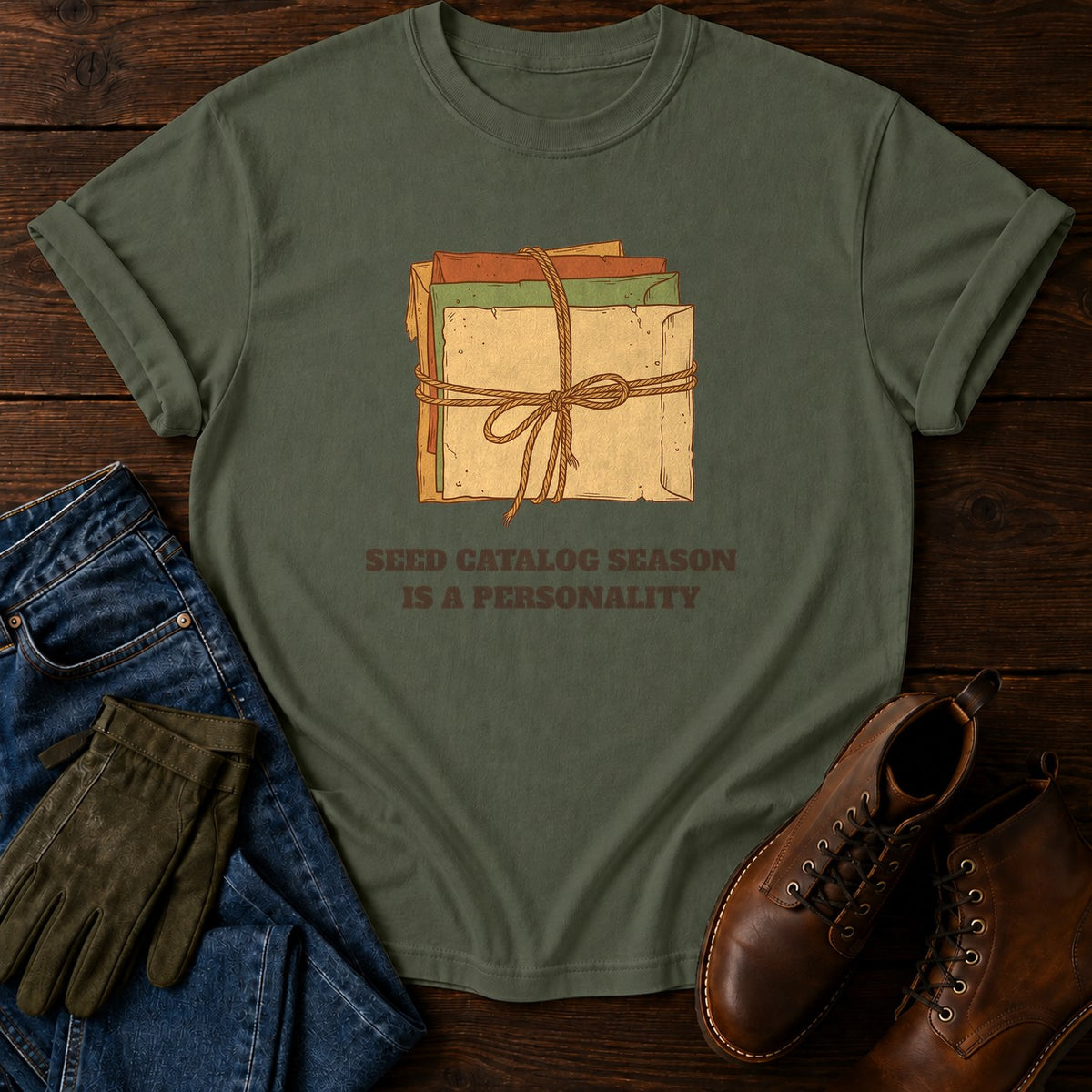 Seed Catalog Season T-Shirt — Moss