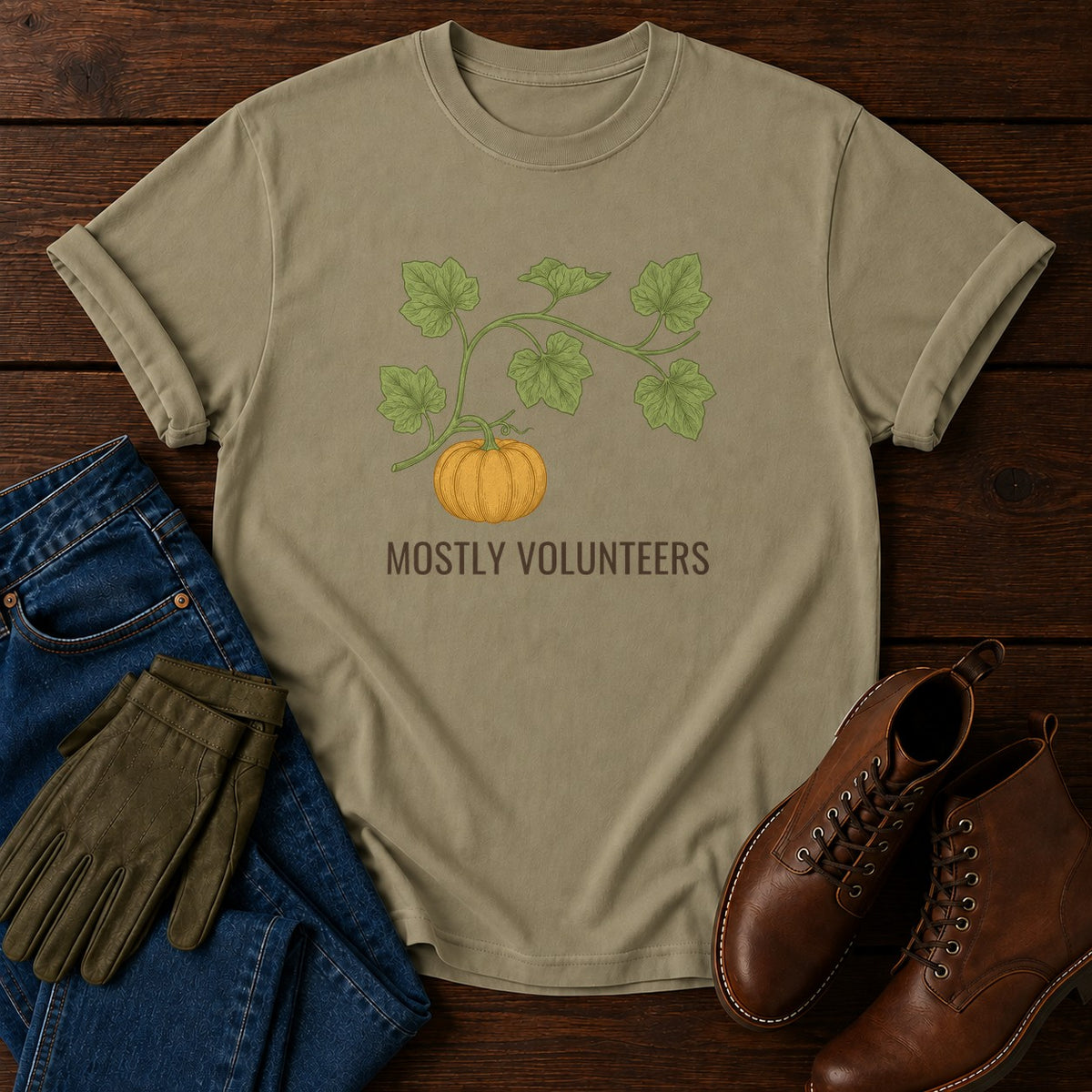 Mostly Volunteers T-Shirt — Khaki